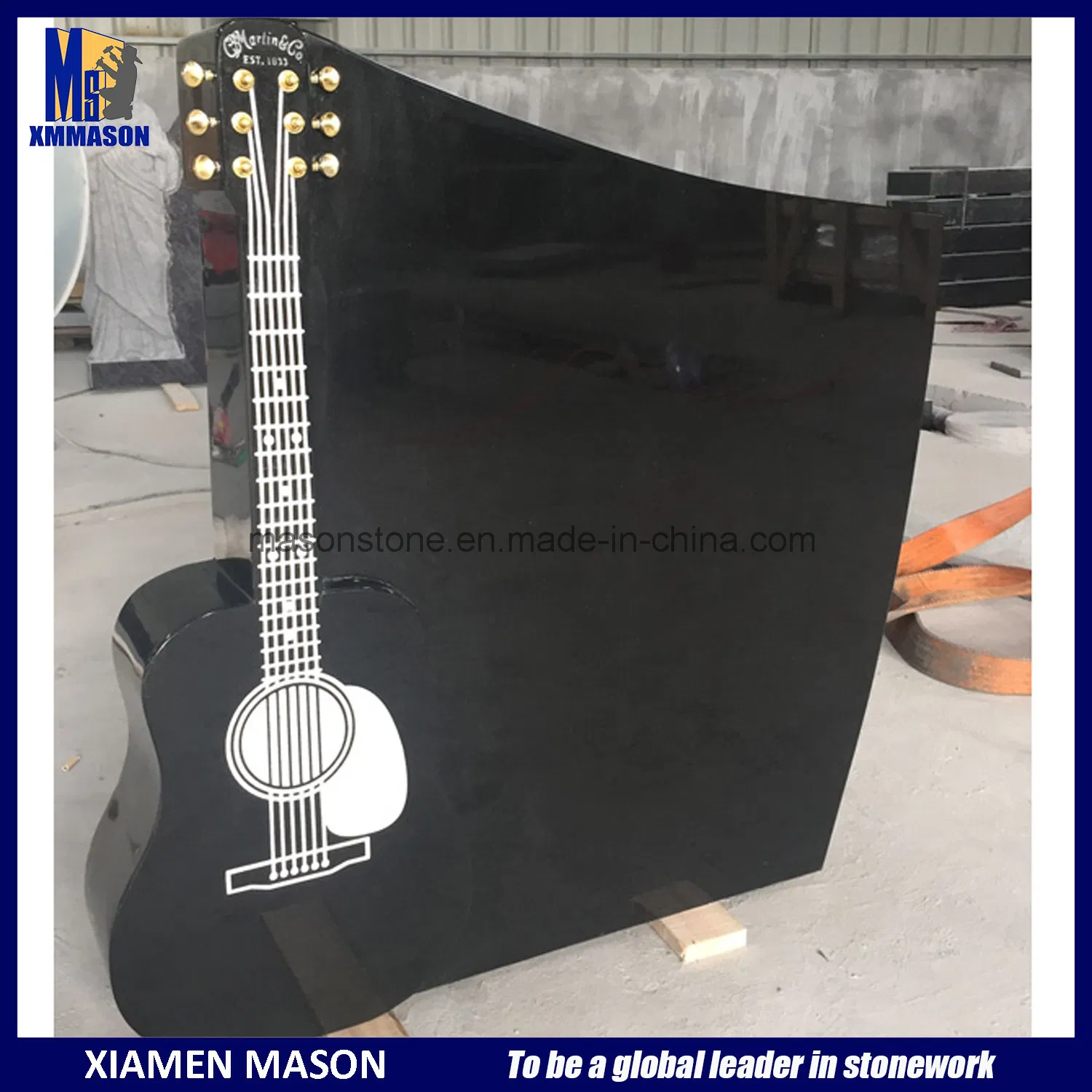 Guitar Design Headstone in Shanxi Black Granite