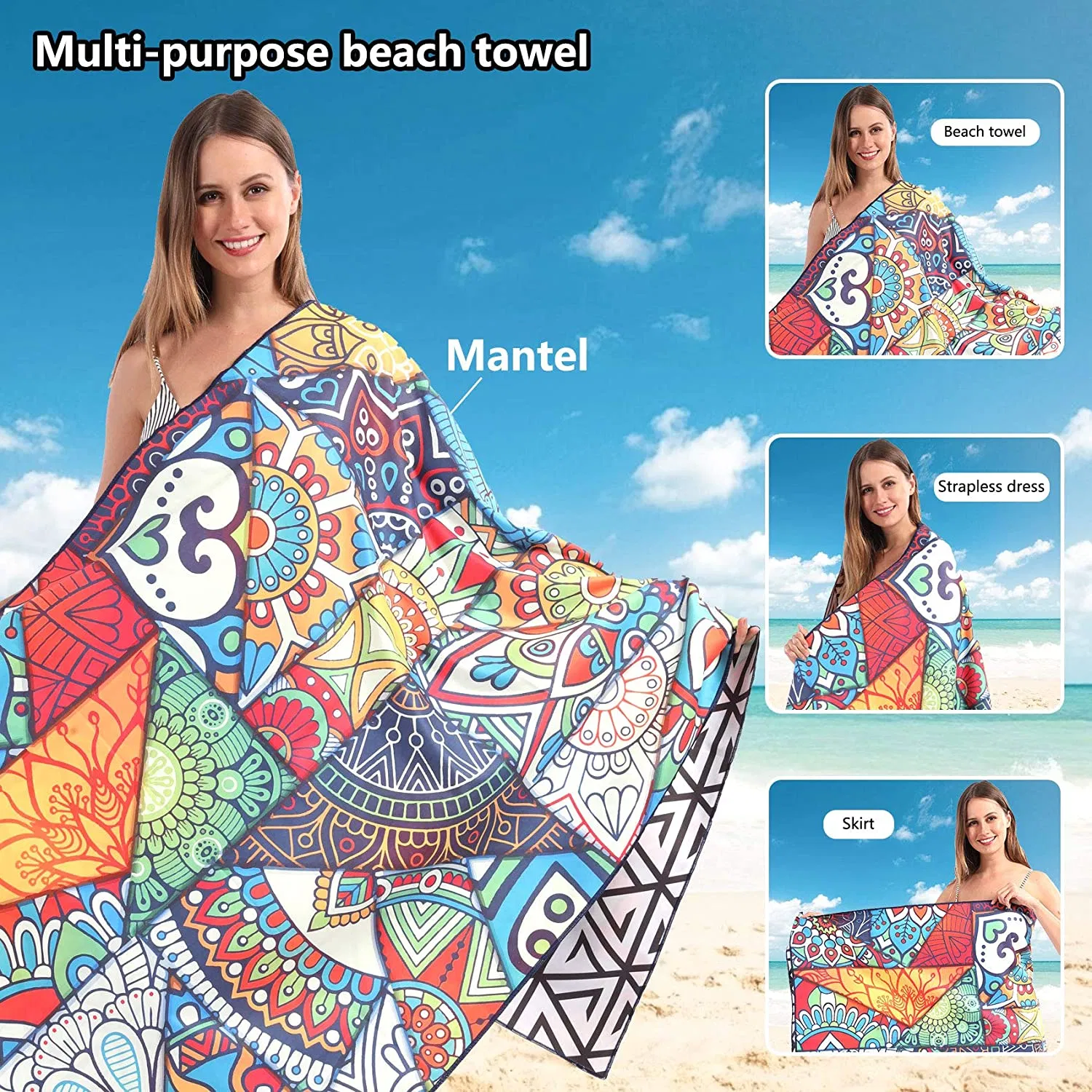 Custom Microfiber Sublimated Digital Sublimation Printed Logo Sports Promotion Personalized Soft Beach Towel on Beach