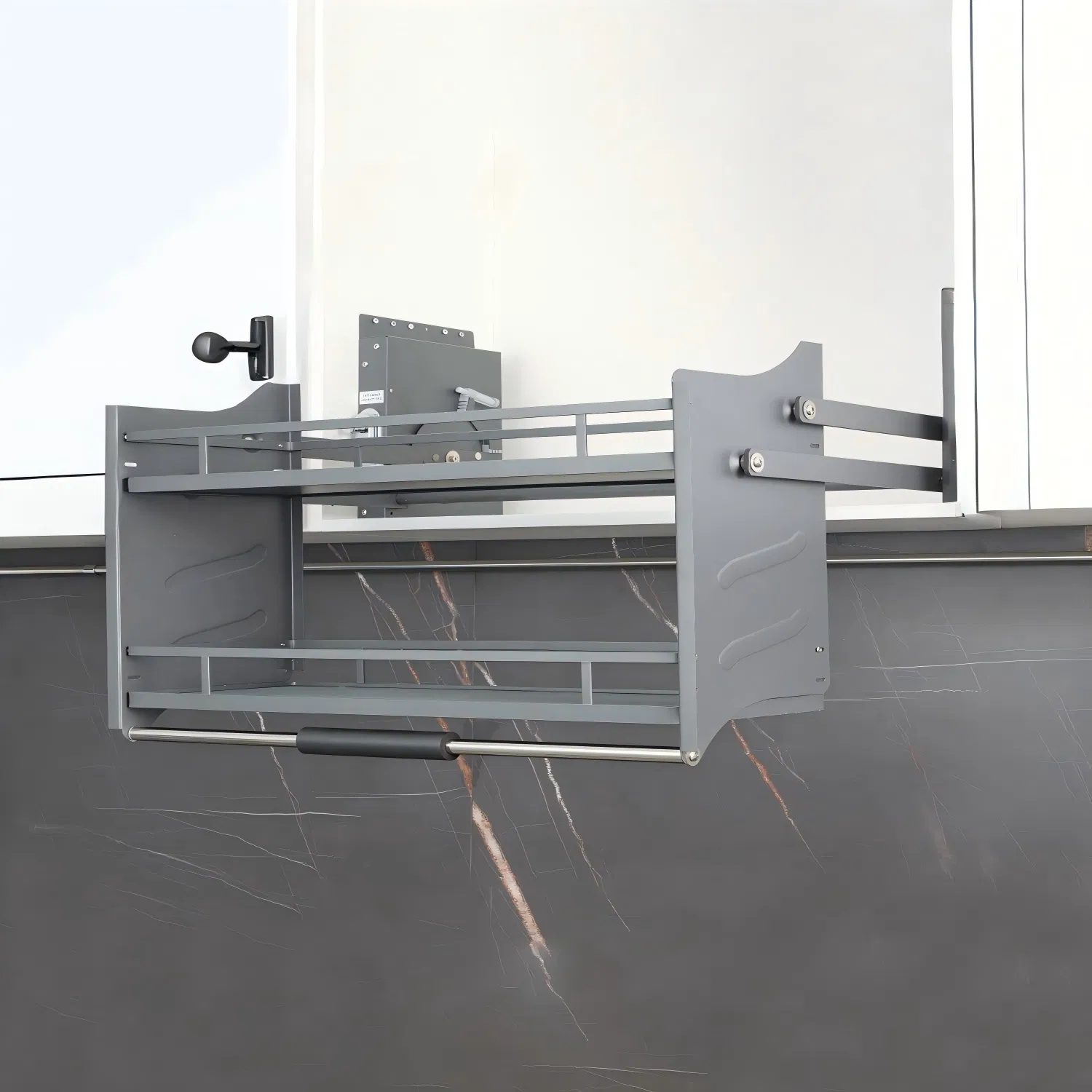 Kitchen Accessories Adjustable Powder Elevator Storage Shelf Lift Down Storage Basket