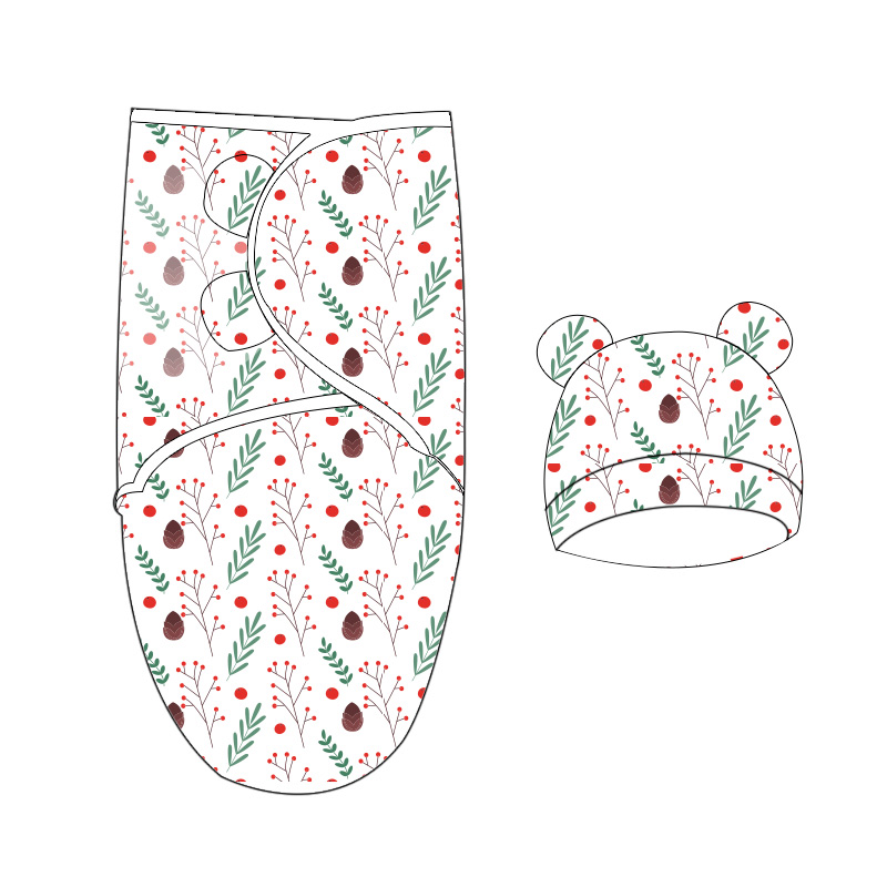 Luxury High Quality 100% Cotton Baby Swaddle Set with Matching Hat Soft Printed Wrap for Infant