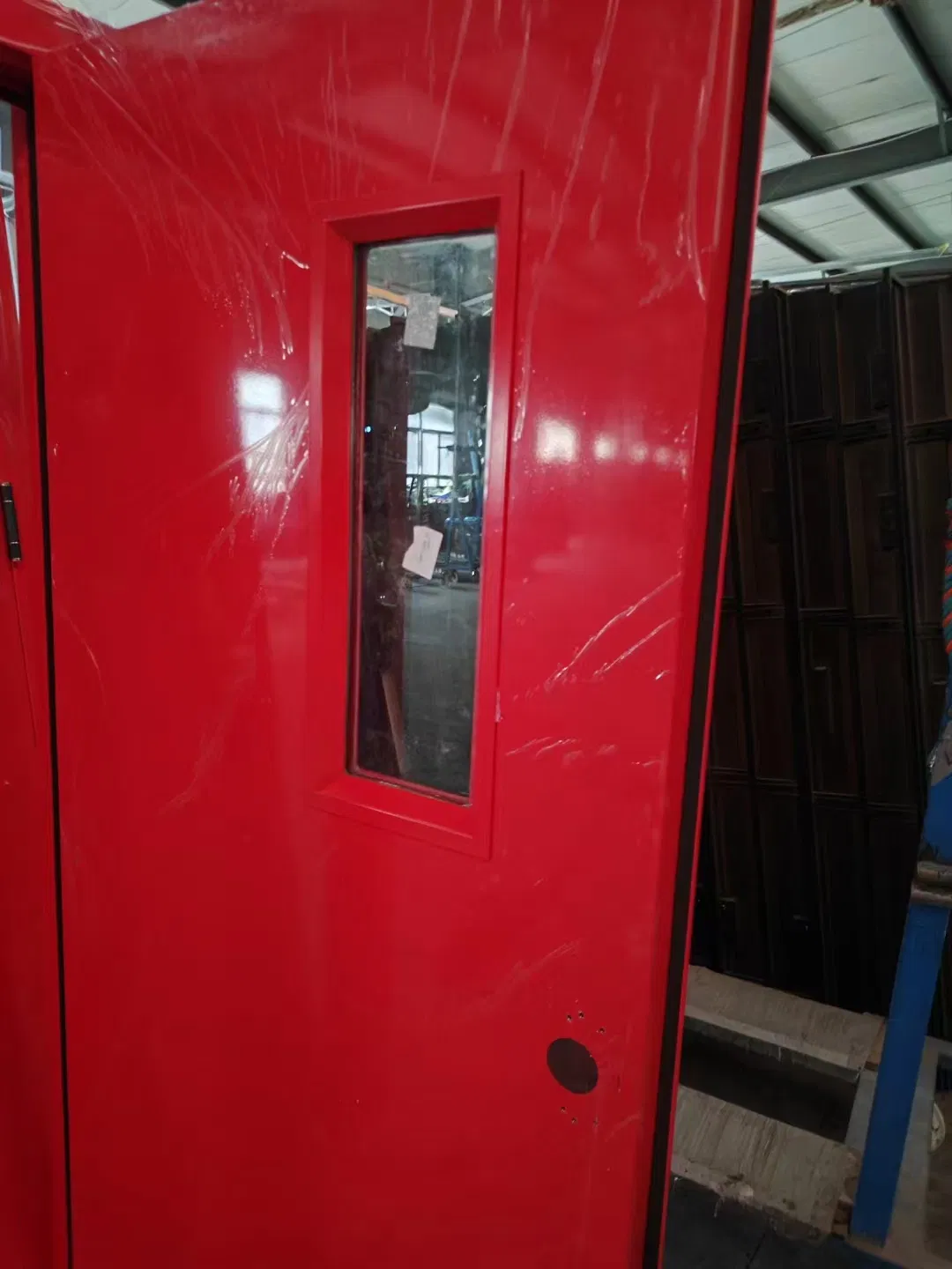 Modern Design Double Leaf Steel Fire Proof Door Exit Fire Rated Rock Wool Red Door with Glass