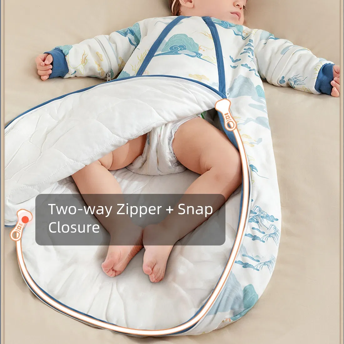 High Quality Two Way Zipper Organic Cotton Thermostatic Kids Baby Sleep Bag