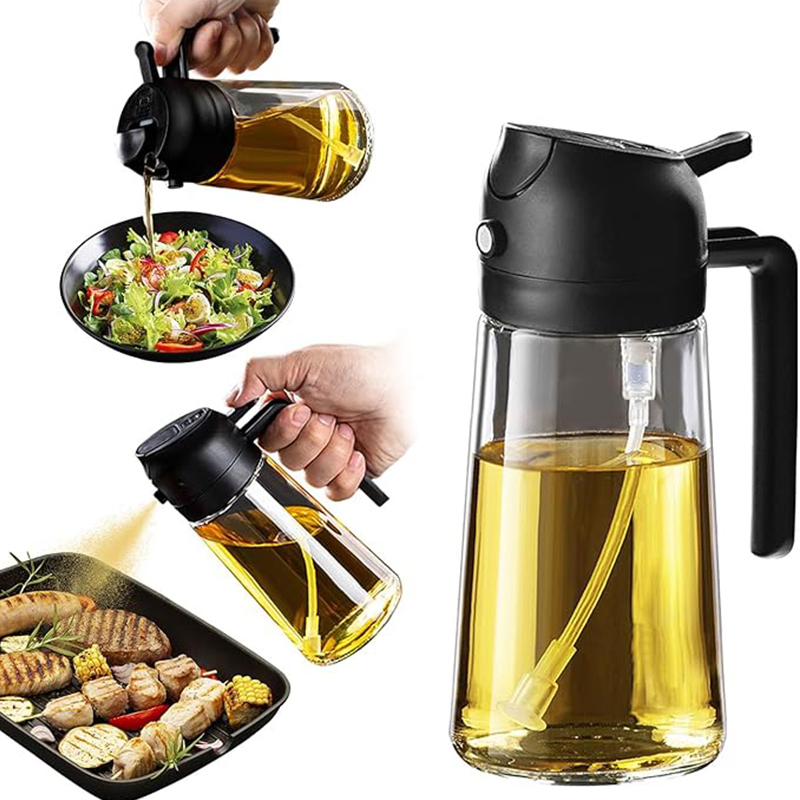 Oil Sprayer for Cooking 2 in 1 Olive Oil Dispenser Bottle for Kitchen 16oz/470ml Premium Glass Oil Bottle