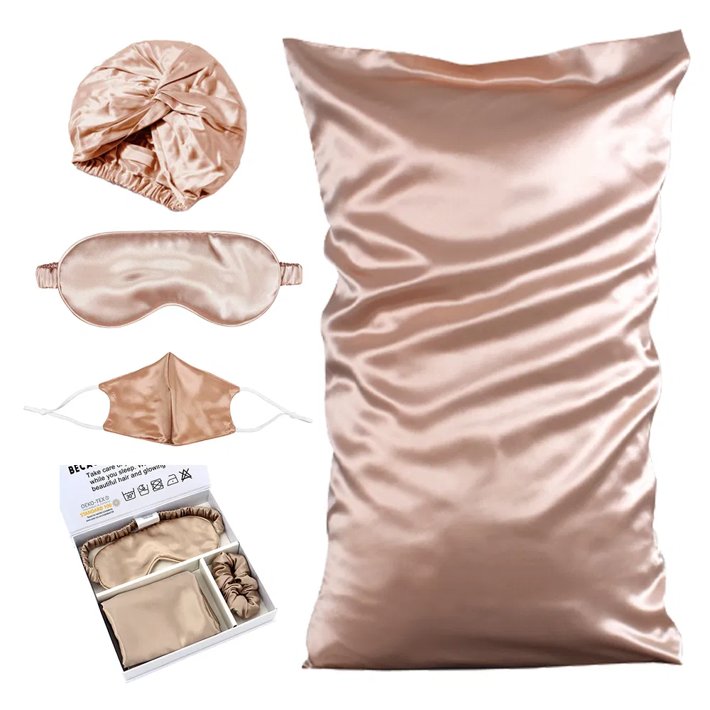 Custom Logo Ivory Pure Silk Pillowcase Scrunchie Box Hair Tie Luxury Sleep Eye Mask 100% Mulberry Silk Pillow Case Set