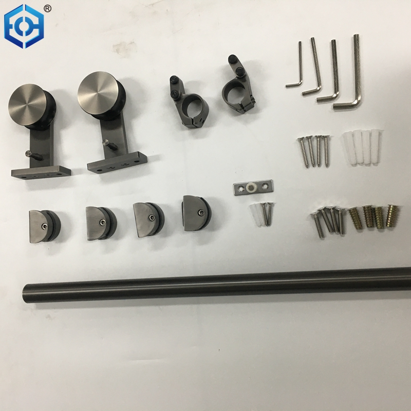 Grey Stainless Steel Standard Wheel Top Mount Barn Door Hardware Kit