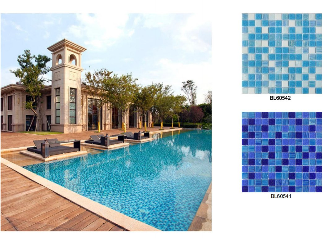 Мозаичная плитка для бассейна, кухни и ванной, стеклянная, сине-белая