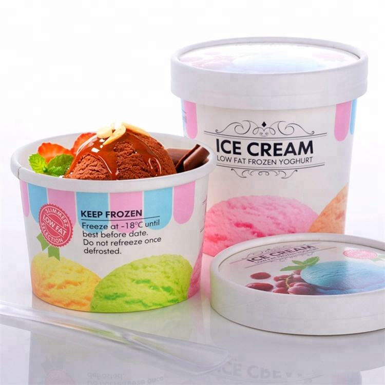 Disposable Ice Cream Cup Recyclable Ice Cream Tub Pot Custom Printed Ice Cream Tub with Spoon
