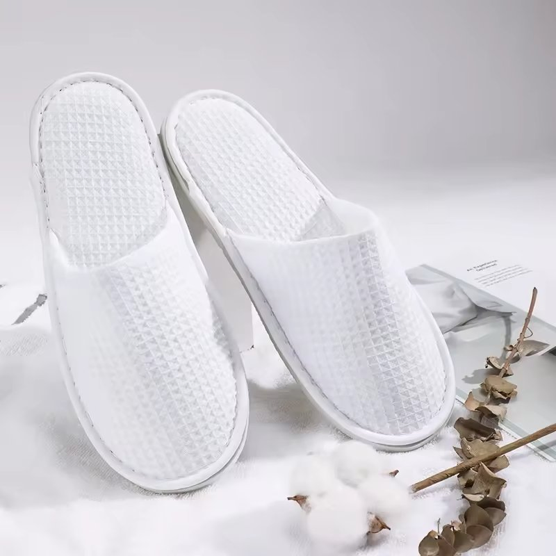 Wholesale Disposable Hotel Waffle Slippers with Anti-Slip EVA Sole and Individual Packaging