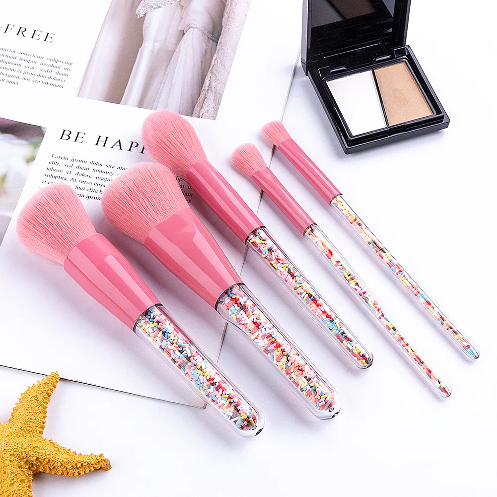 Colorful Candy Inside Transparent Handle Makeup Brush Set for Blush Foundation Eyebrow 5PCS in One