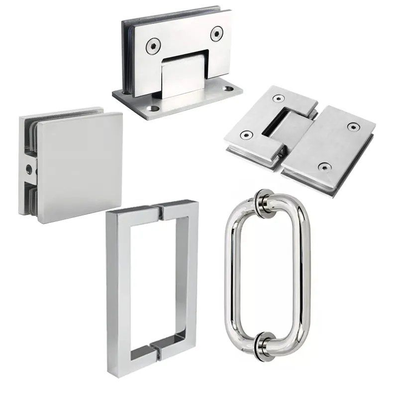 Zd Solid Brass 90 Degree Set with Handle Clamp Shower Hinges Shower Room Frameless Tempered Glass Door Hinges Set Clamp