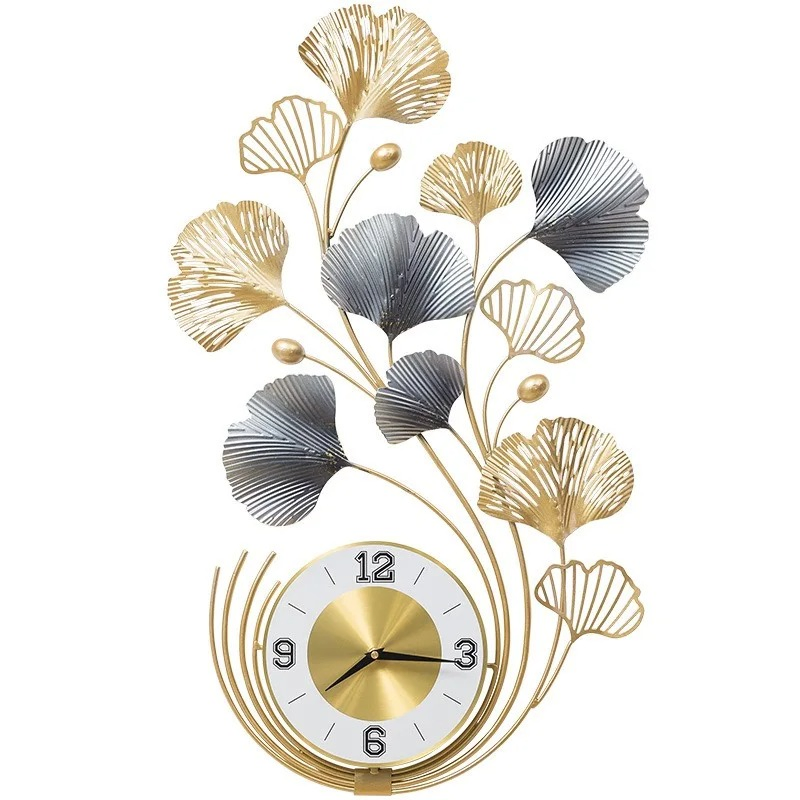 Wall Decoration Metal Crafts Leaf Shape Clock Living Room Porch Decoration Art