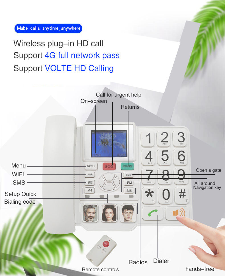 4G Volte Fixed Cordless Landline Phone with WiFi Hotspot/Big Button for Seniors