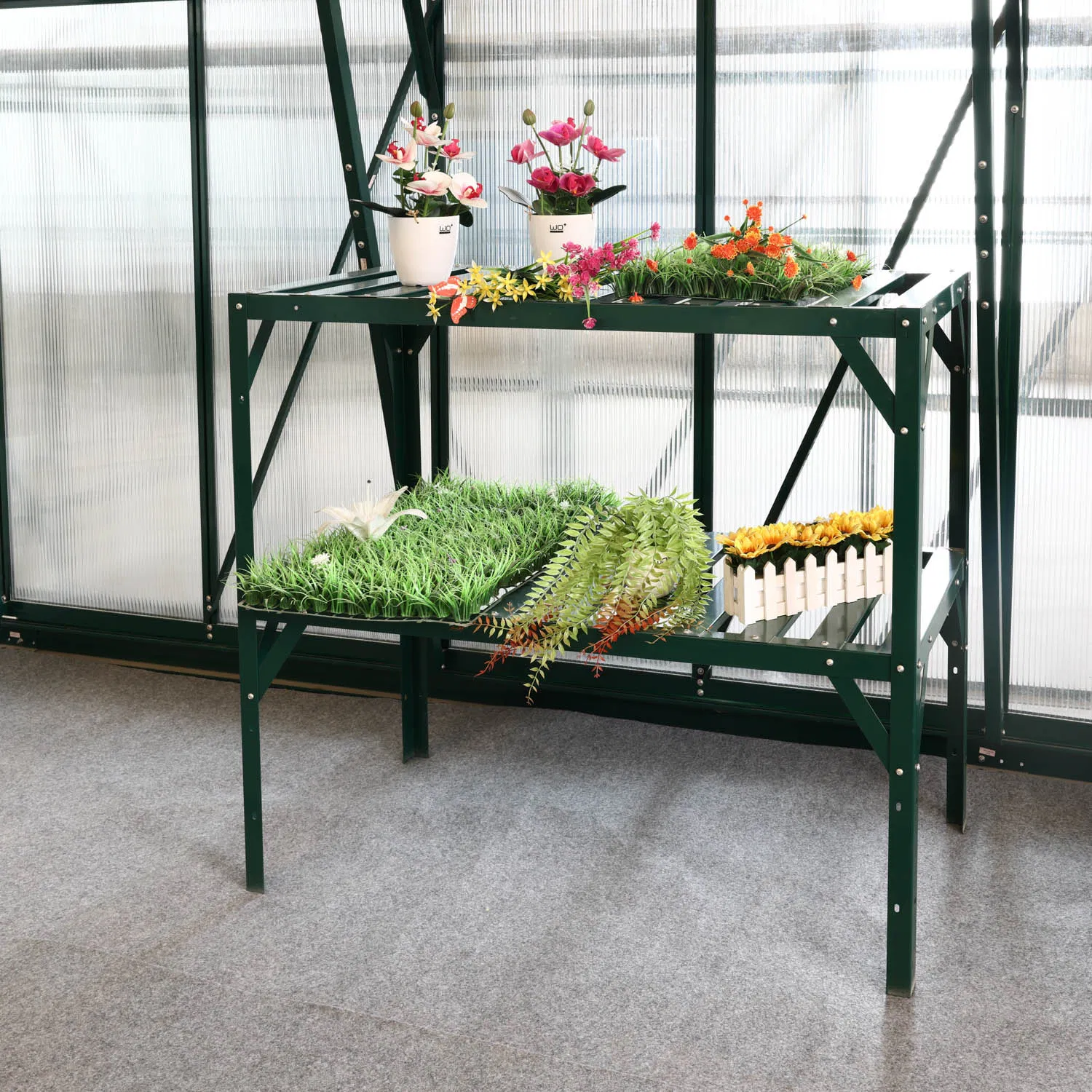 Powder Coated Steel 2-Tier Potting Bench Flower Stand Rdtable1105098