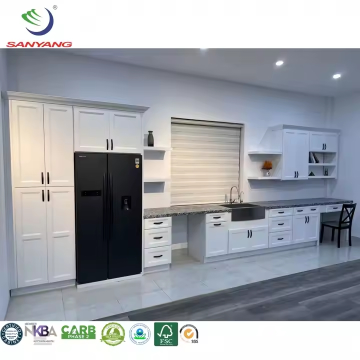Modern Shaker Kitchen Cabinets Set Carb-2 Certified Solid Carved Wood Plywood Acrylic Factory Direct Lacquer Islands Kitchens