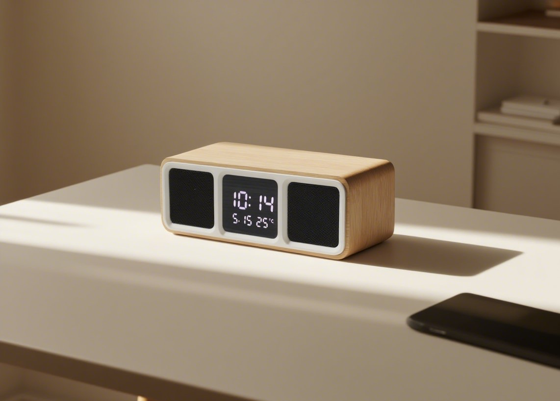 Gift Wood Clock with Bluetooth Speaker and Phone Wireless Charger