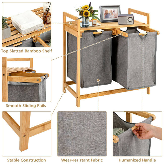 Dual Compartments Storage Laundry Hamper Bamboo Laundry Basket