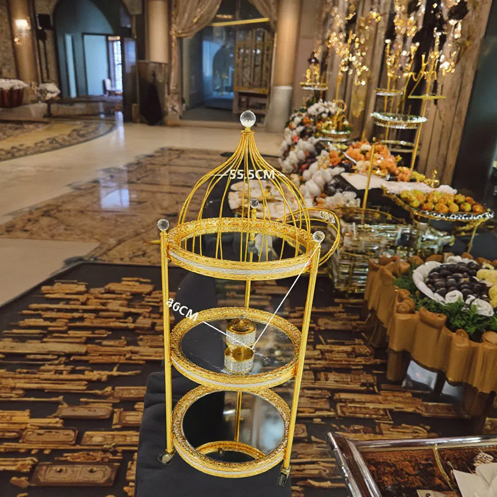 Hotel Dining Cart Golden Party Wedding Banquet Wine Cart Metal Handcart