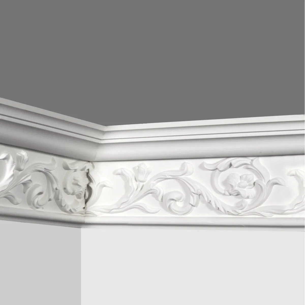 Wholesale PU Crown Moulding PU Cornice Moulding Decorative White 3D Polyurethan Corner Moulding for Home/Hotel Decoration