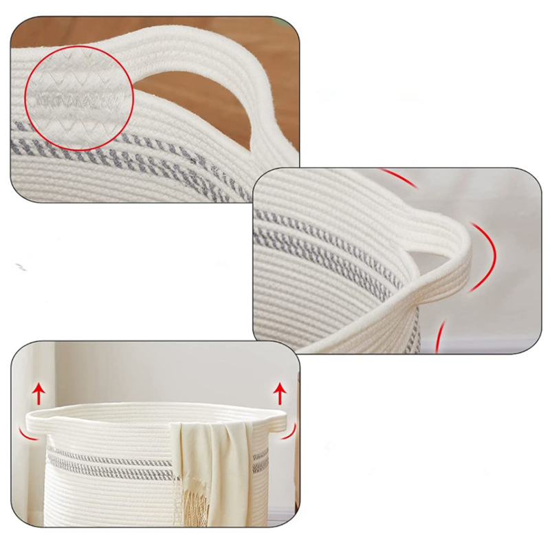 Collapsible Organizer Laundry Hamper Storage Basket Tall Bucket Cotton Rope Large Woven Baskets for Storage