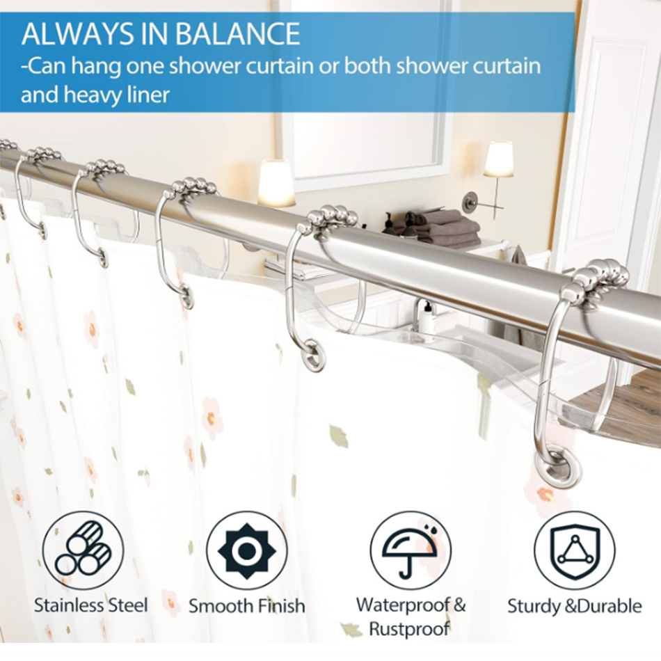 12PCS Wide Stainless Steel Shower Curtain Hooks Rings Heavy Duty Shower Hooks