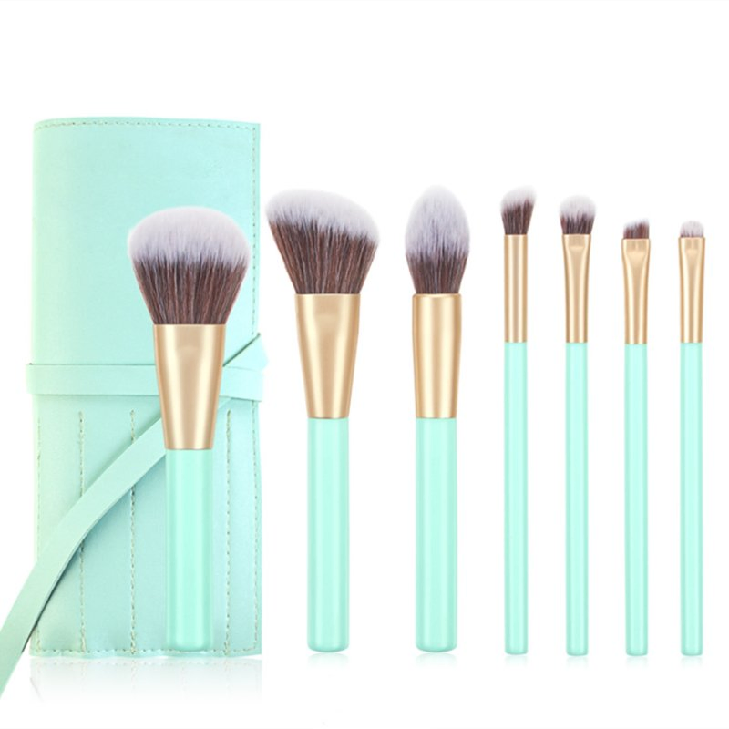7PCS Green Eye Makeup Brush Blend Flat Green Wooden Handle Cosmetic Makeup Brushes Makeup Brush Set