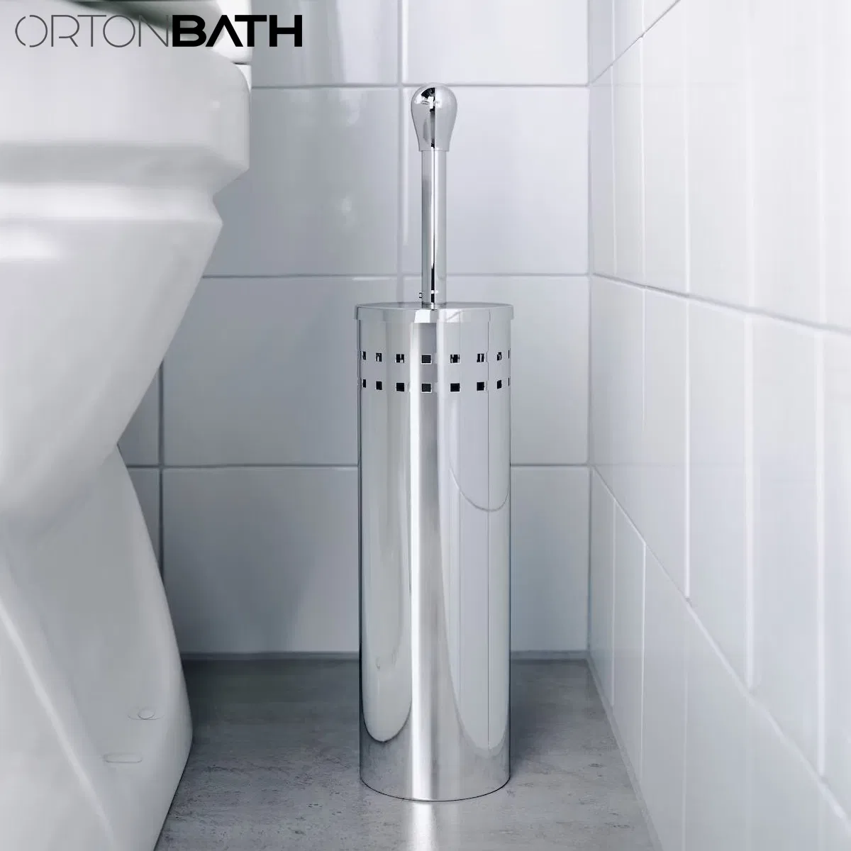 Ortonbath Easy Clean Bathroom Stainless Steel Silicone Toilet Cleaning Brush Floor Standing Silicone Wall Hung Toilet Cleaning Brush Holder Accessories