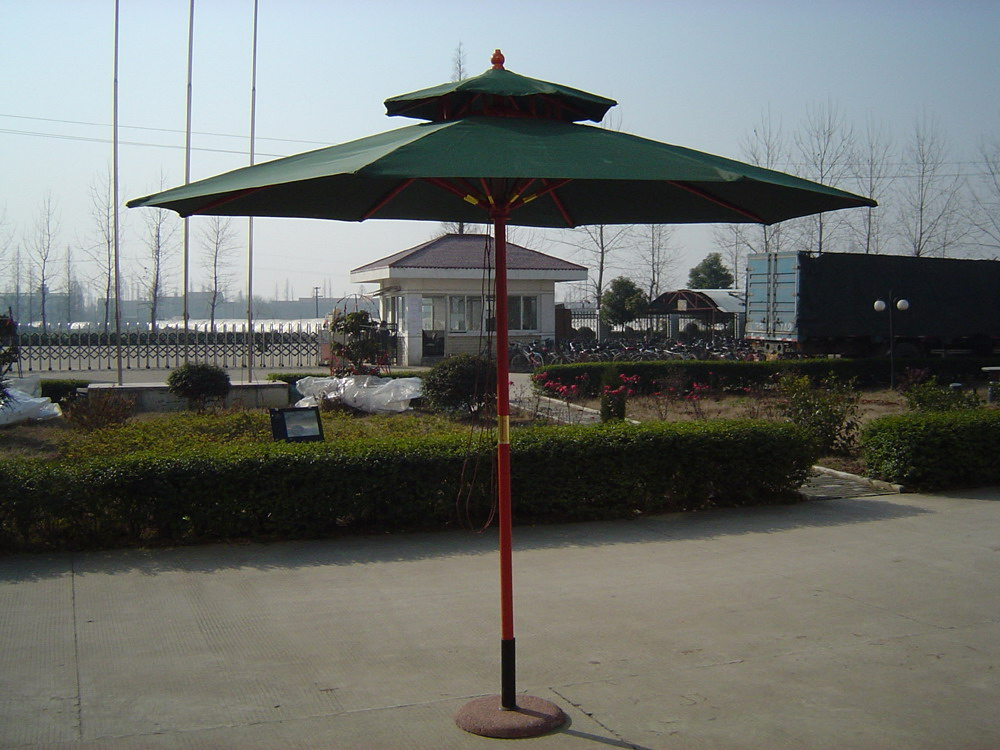 Garden Outdoor Round Wooden Double Layer Parasol Dia. 300cm 8ribs 48mm Pole