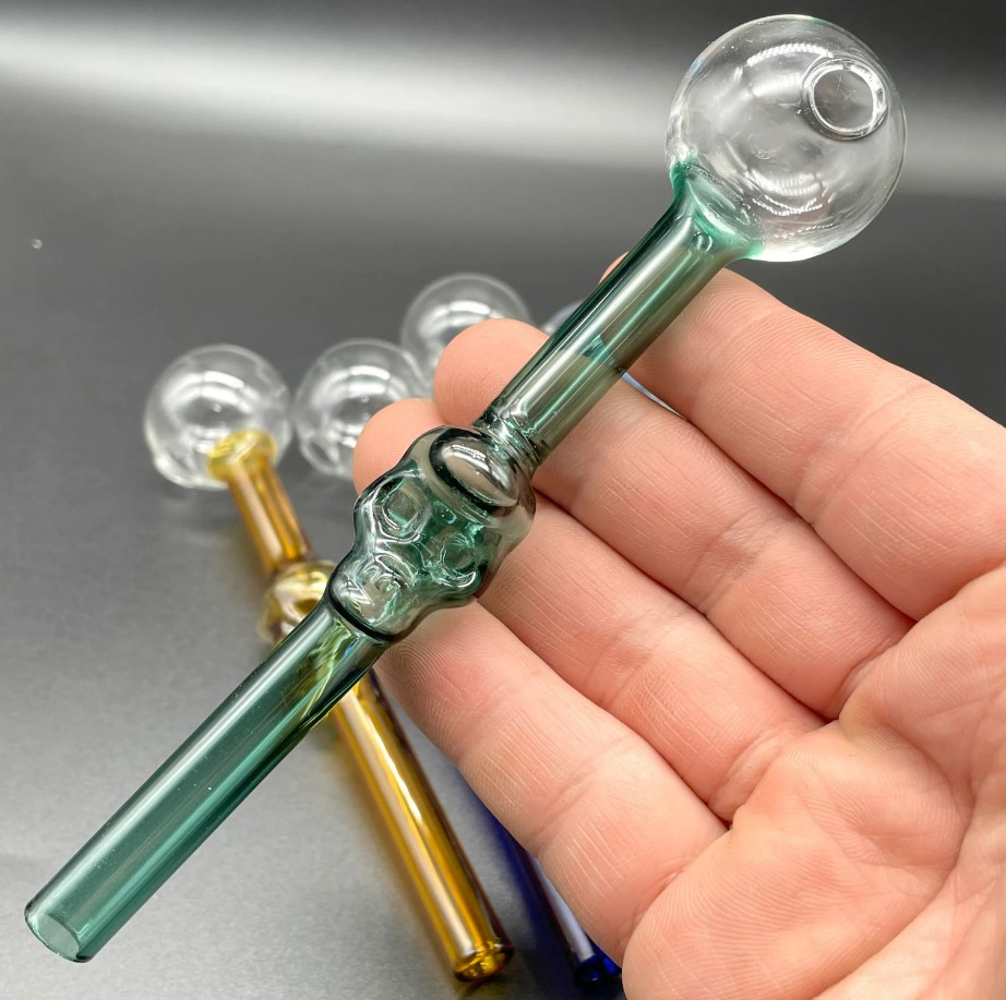Skull Bubbler Pyrex Glass Pipes Curved Glass Oil Burners Pipes 5.5 Inch Length Glass Tube