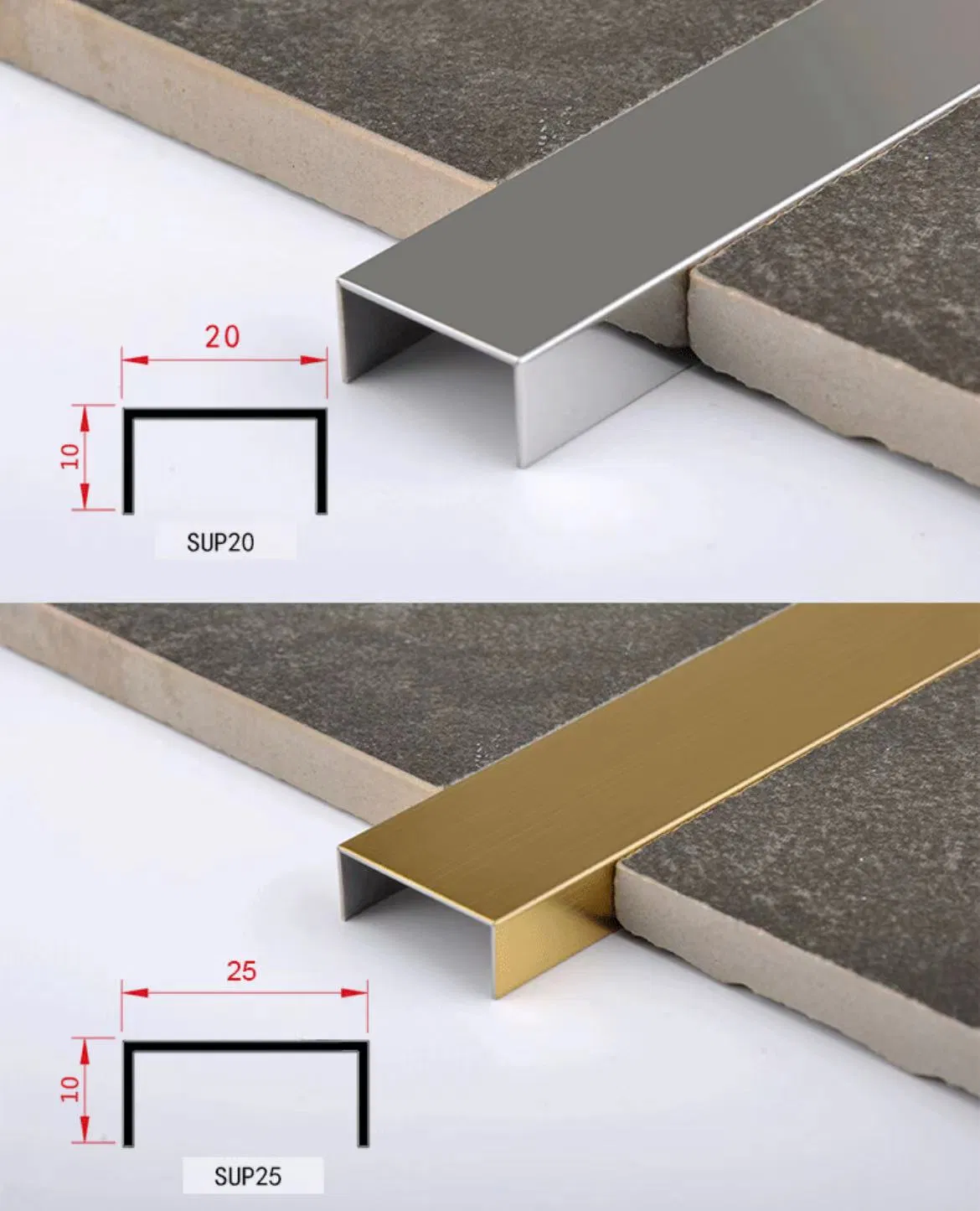 8*8*8mm Wall Corner Protectionstainless Steel U-Shaped Tile Strip Trim