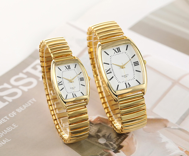 Simple Classical Tonneau-Shaped Lovers Quartz Wrist Watches