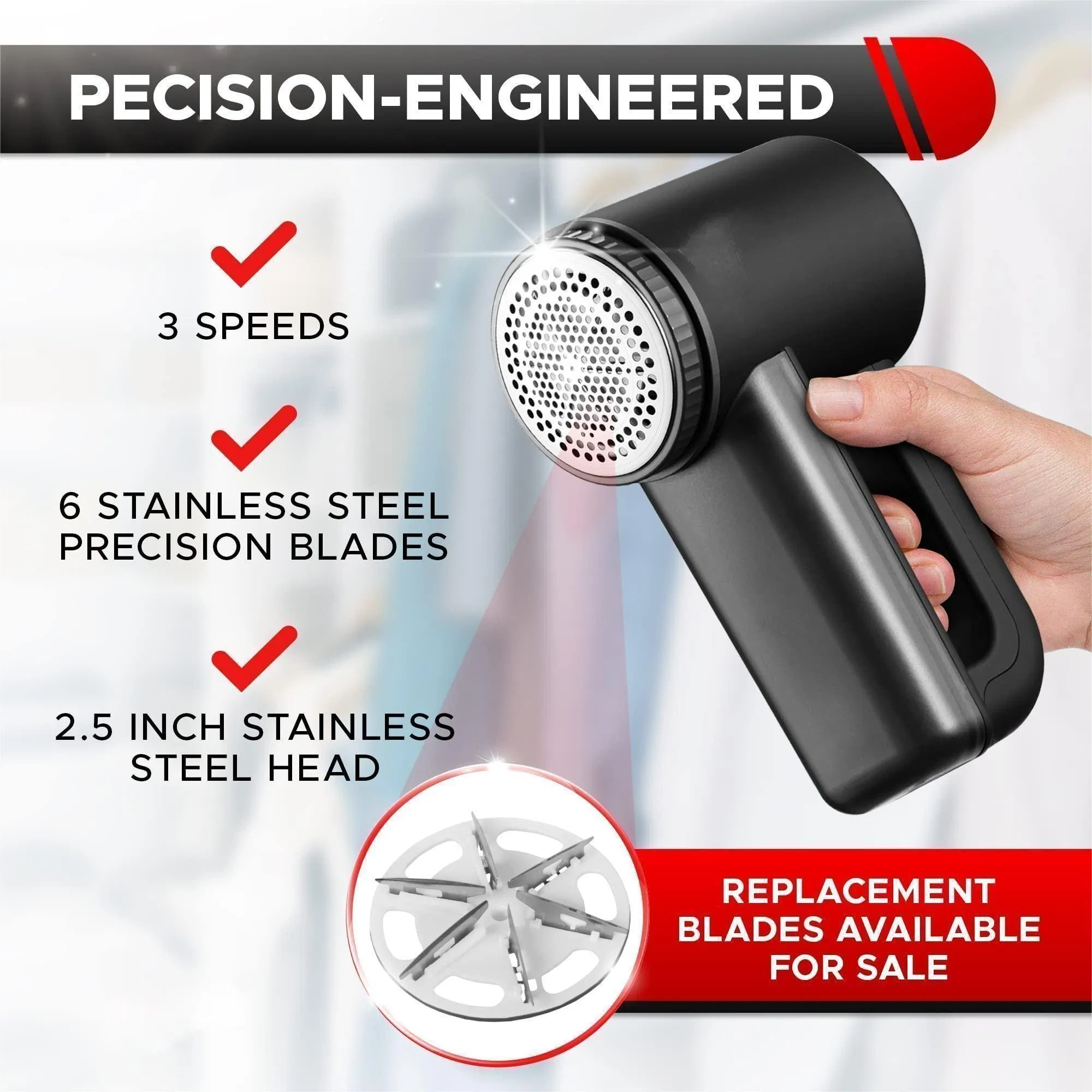3-Speeds 6-Leaf-Blade LED-Display USB-Charging Professional Rechargeable Fuzz Bobbles Fabric Shaver Lint Remover