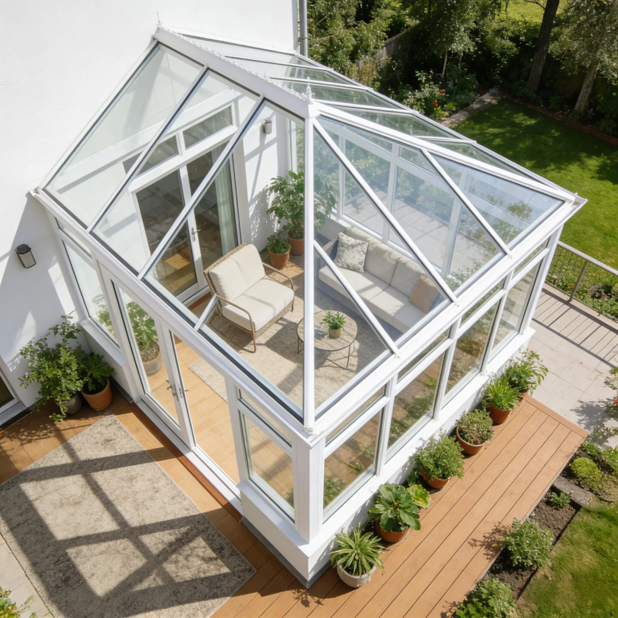 Conservatory Sunroom with Wood-Aluminum Composite Frame and Grey Finish