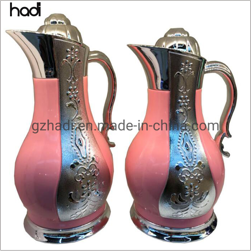 2023 New Arrival Golden Supplier Brass Sets Black Gold Modern Saudi Arabian Thermos Coffee Flask Vacuum Pot Jug Metal Body Glass Insert Arabic Coffee Pot Dallah