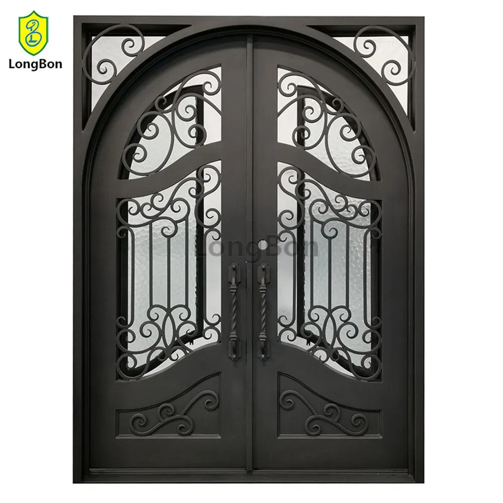 Modern Luxury 6FT/8FT Wrought Iron Front Entry Door Double Security Swing Style with Finished Surface