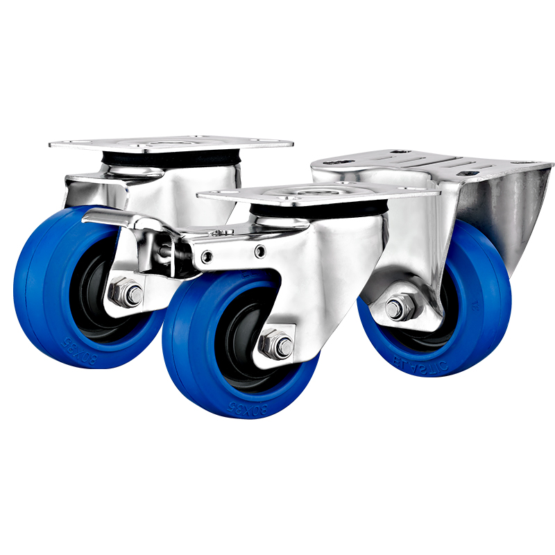 80mm100mm125mm Medium Duty Euro Type Stainless Steel Elastic Rubber Caster (Type C) SUS 304 Anti-Rusted Wheels for Hand Trolley