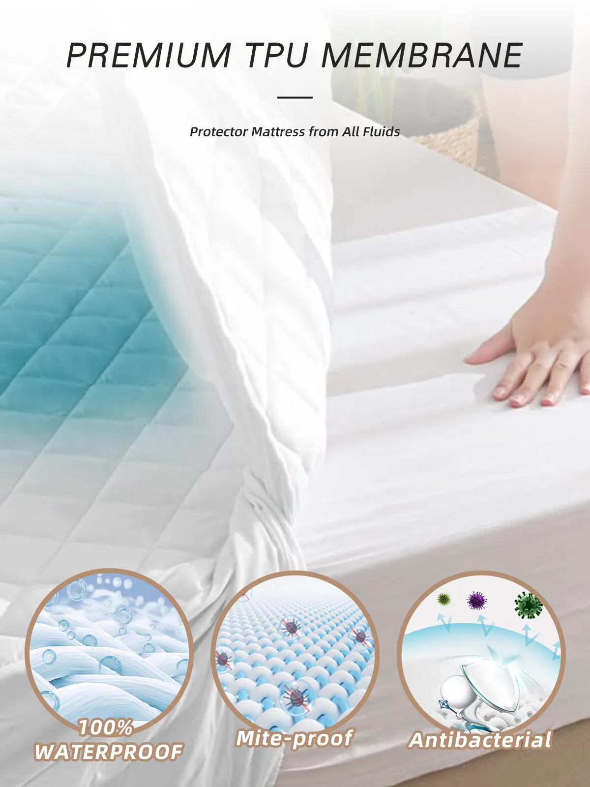 Premium Cotton Terry Covers Waterproof Noiseless Mattress Pad Cover