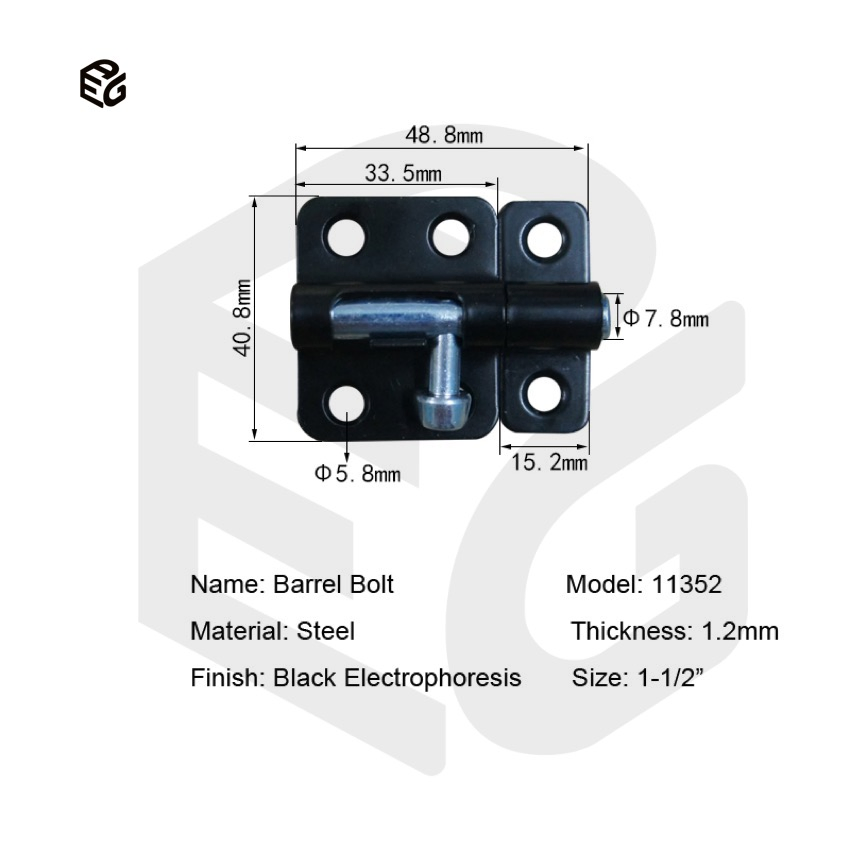1.5" Black Barrel Bolt for Doors & Cabinets, Electrophoresis Coated Steel Security Hardware