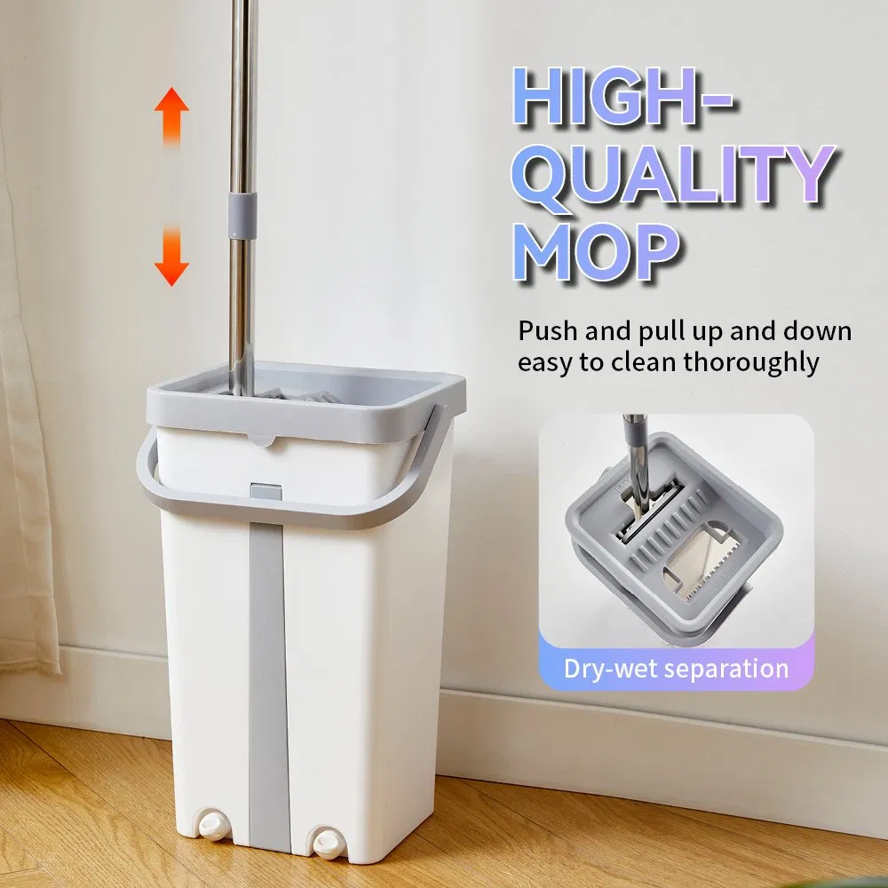 Efficient Household Flat Mop Stainless Steel Handle Self-Wringing Microfiber Mop