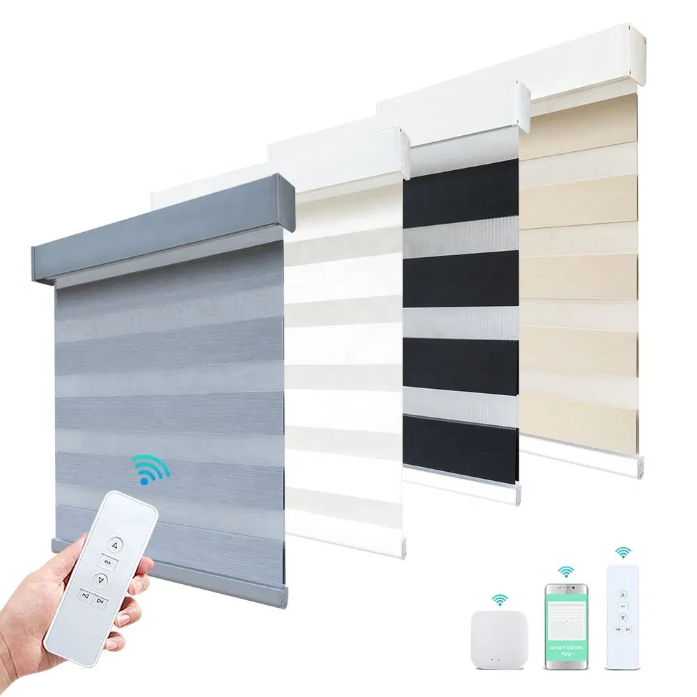 Screen Fabric Smart Remote Control Blackout Curtain Alexa Compatible Motorized Zebra Blinds