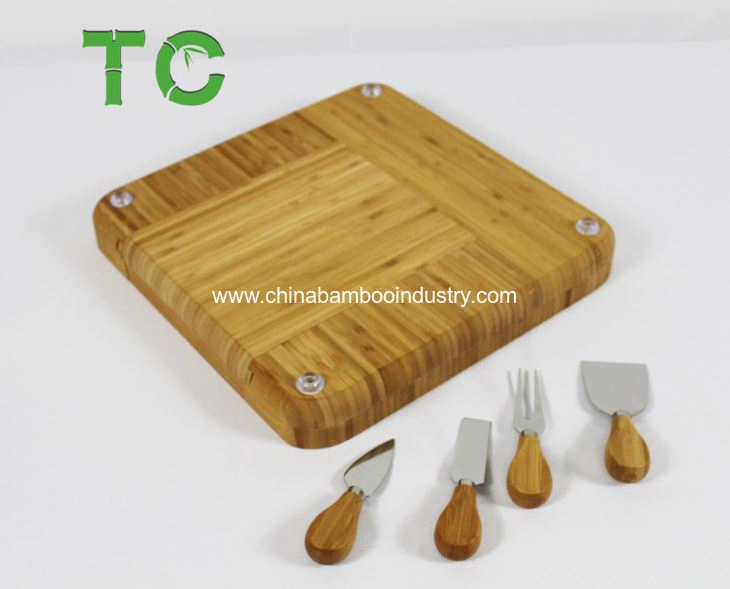 Бамбуковая сырная доска с выдвижным ящиком для приборов