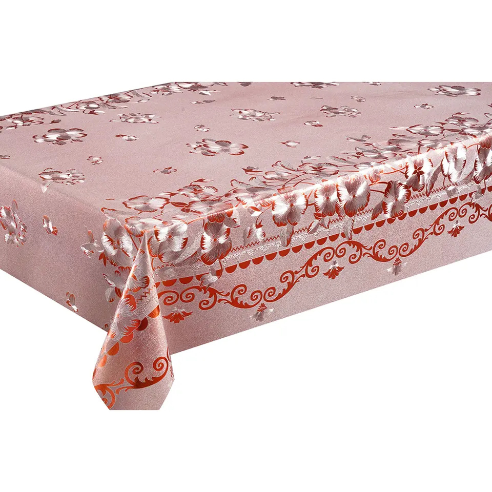 Golden Silver Grounding with Polyester Fabric Backing Embossed Table Cover