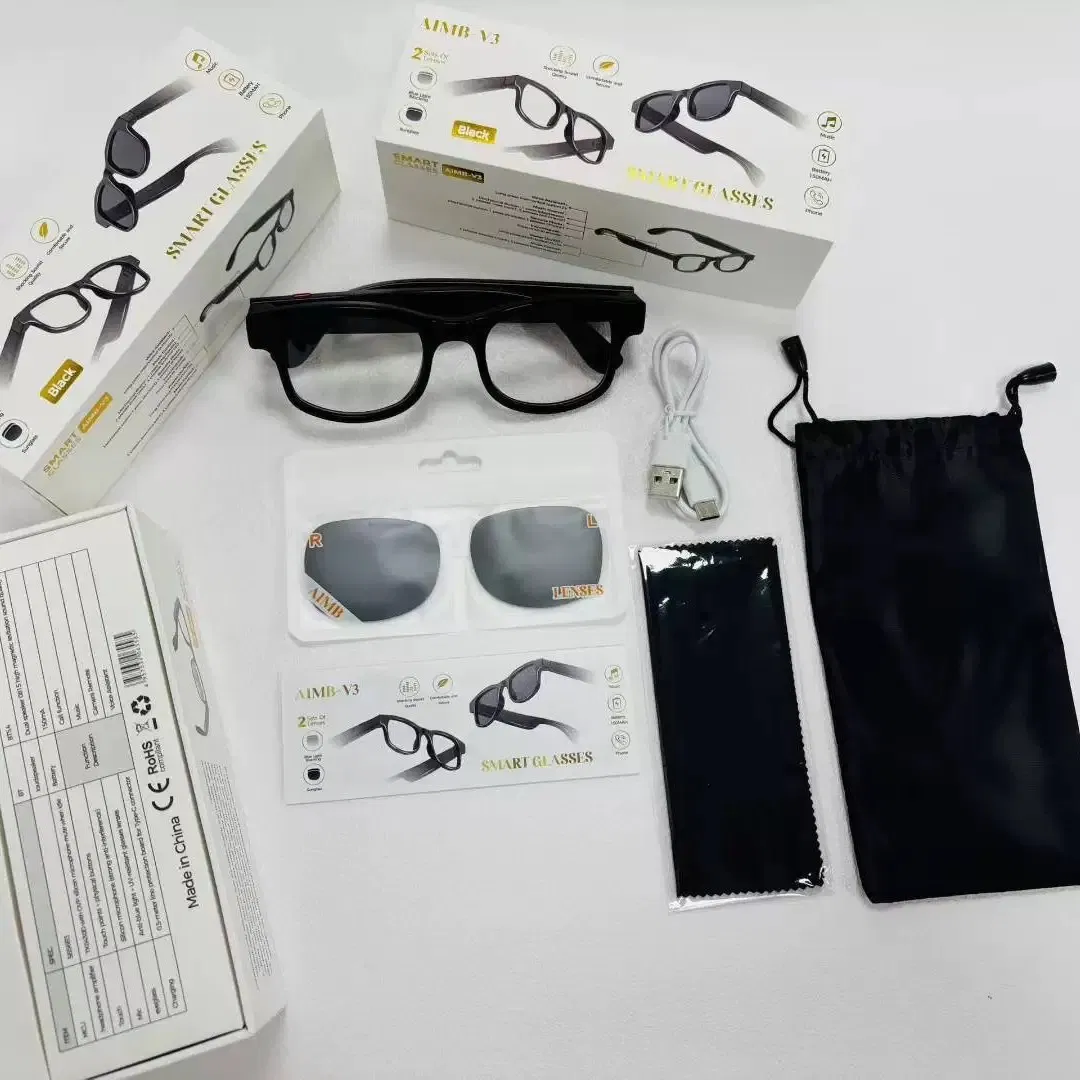 Wholesale Smart Glasses Aimb-V3 Rectangular Black Low Latency Audio Bluetooth Audio Sunglasses for Men and Women