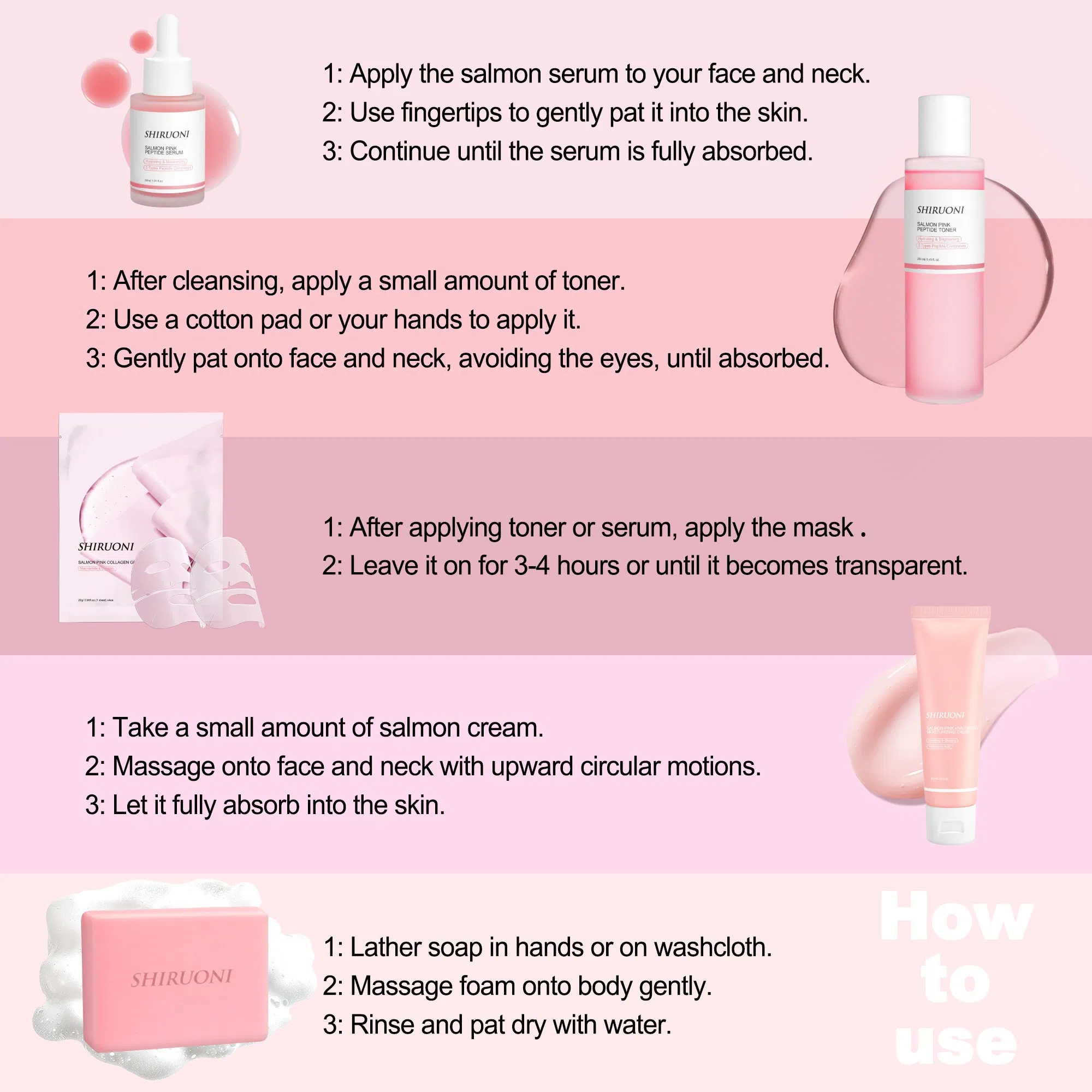 Private Label Korean Skin Care Set Moisturizing Salmon Serum Dropper Pdrn Mask Toner Soap Cream Skincare Set