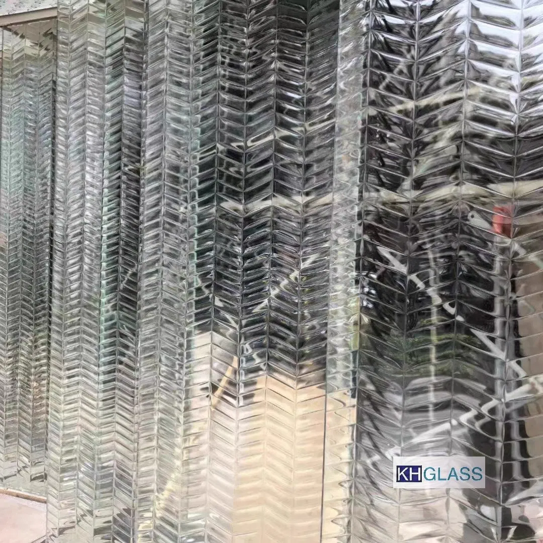 Custom Design Clear Transparent Square Lines Texture Reed Fused Cast Glass for Railing Fence