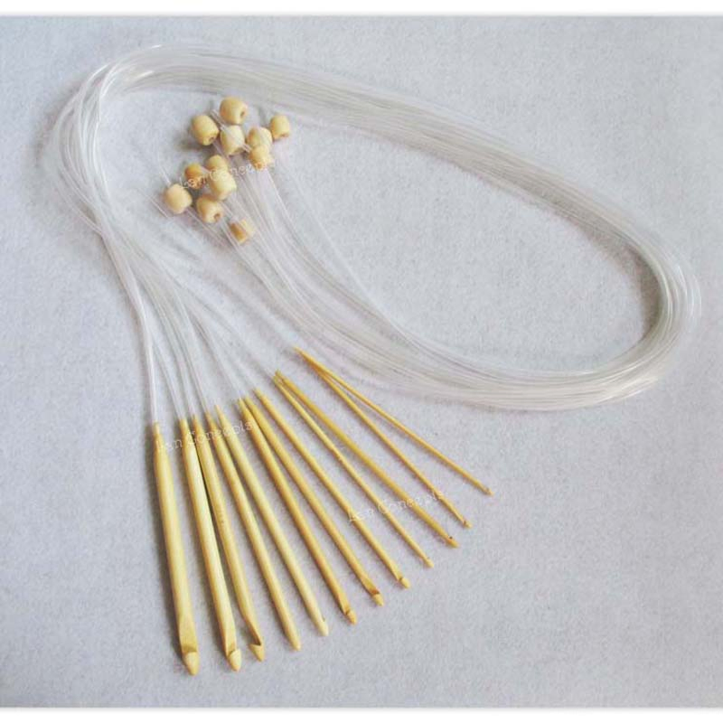 12 Sizes Afghan Bamboo Knitting Needle Crochet Hook Carpet Hooks DIY Craft Yarn Tool