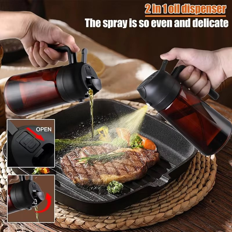 16oz BBQ Cooking Jar Kitchen Salad Barbecue Air Fryer Oil Dispenser Bottle 2 in 1 Olive Oil Sprayer Glass Botlles Culinary Oil Sprayer