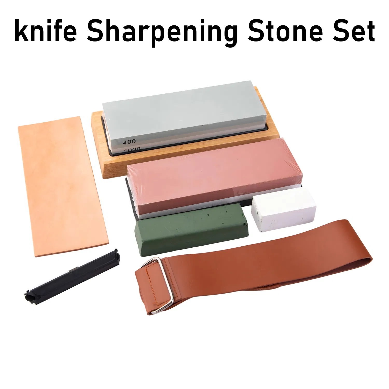 400/1000/3000/8000 Grit Whetstone Set with Angle Guide Leather Strop Bamboo Base