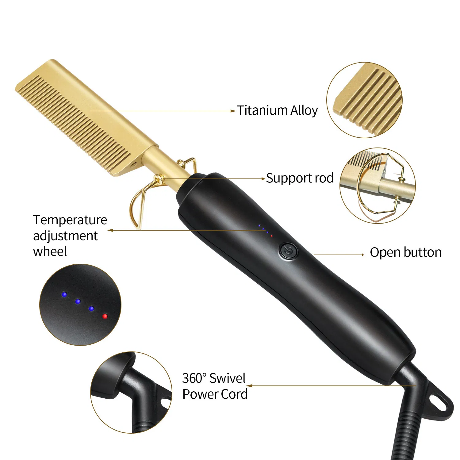 OEM Logo 3 In1 Ceramic Electric Hair Straightening Comb Curling Iron for Hair Beard Wigs