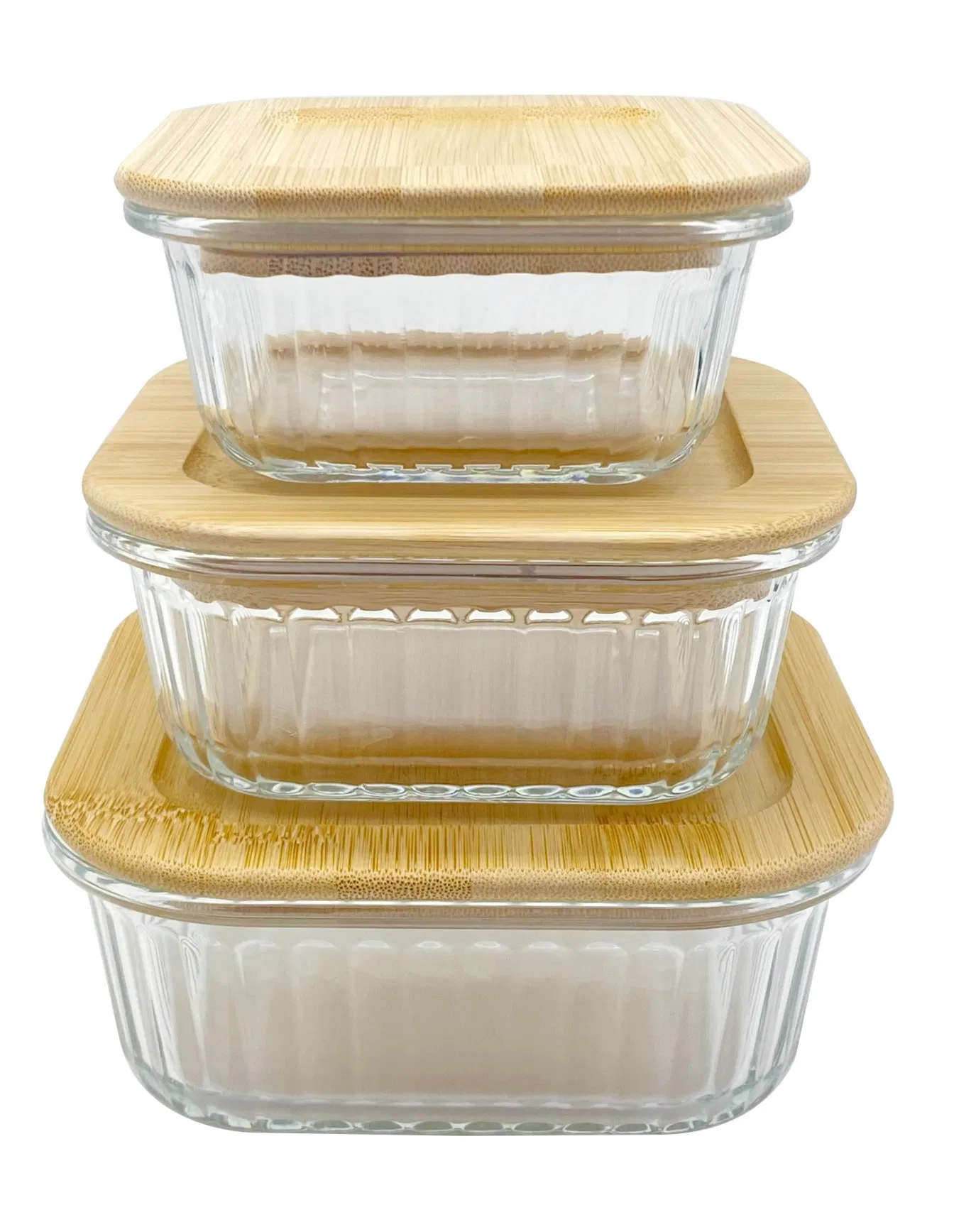 Modernist Stripe-Pattern Glass Food Keepers Containers, Bamboo Air-Tight Lid, Ultra-Clear, Lightweight Yet Sturdy, Perfect for Restaurants & Café S