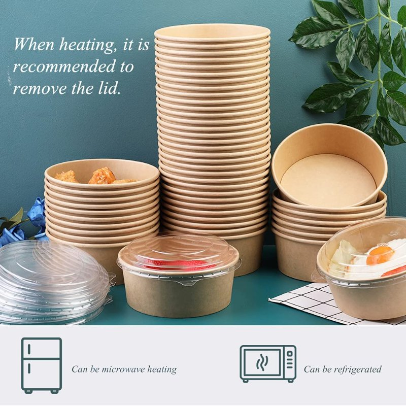 Various Size Lunch Salad Takeout Disposable Kraft Paper Bowl with Lid